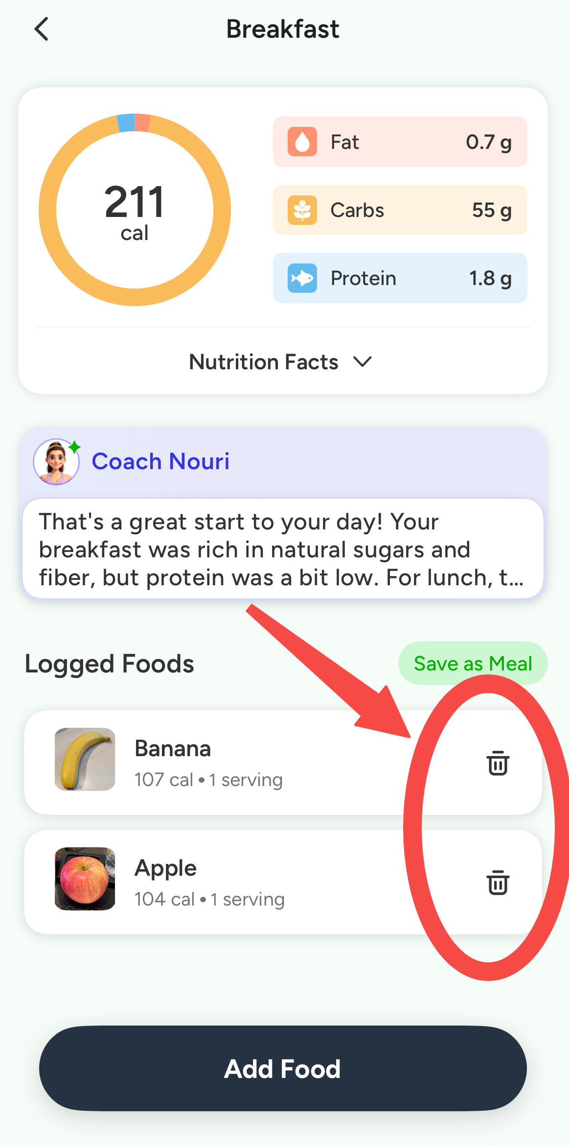 CaloCare weight history screen